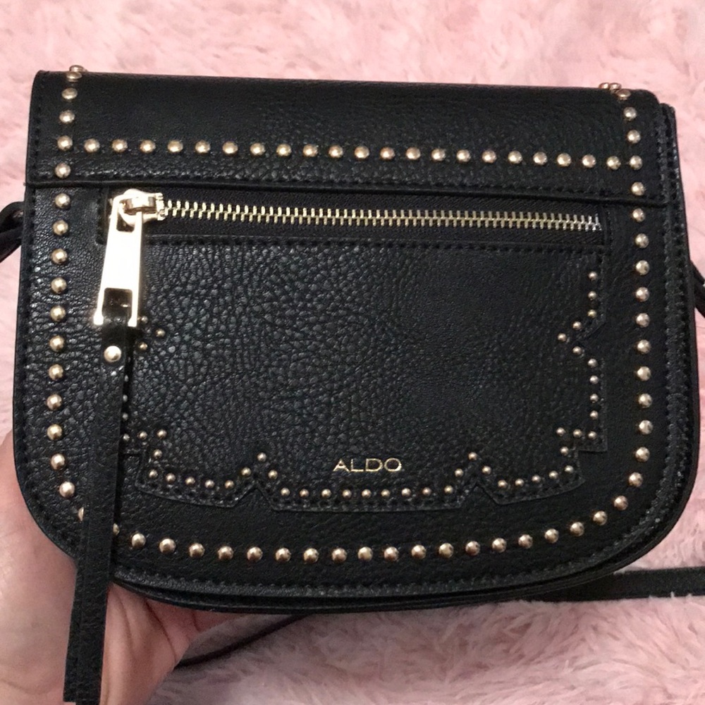 Aldo black and gold studded bag vegan leather new